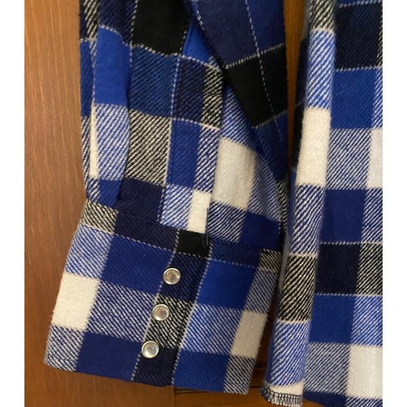 Wrangler Western Shirt Men Large Blue Plaid Flannel Pearl Snap Cowboy Pockets - Picture 7 of 16